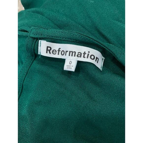 NEW / Reformation Gavin Green Midi Slit Crepe Dress Short Sleeve 0 - Picture 3 of 8